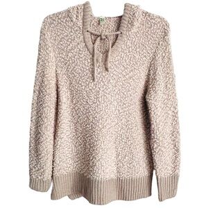 Green Tea Size L Ivory V-neck Popcorn Knit Hooded Sweater